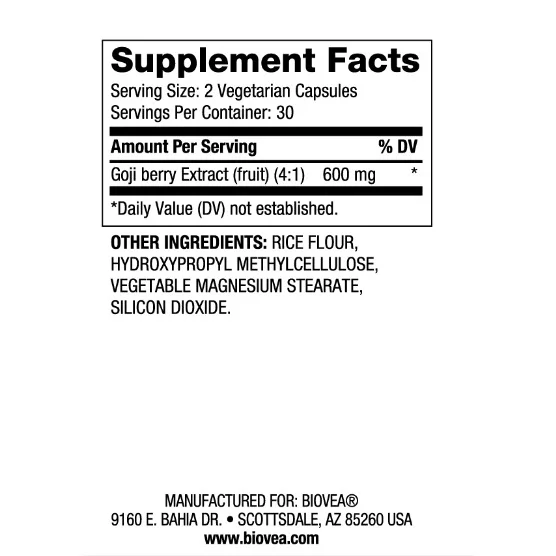 Goji Berry 600mg - Годжи Бери, Разфасовка 60 caps - Biovea