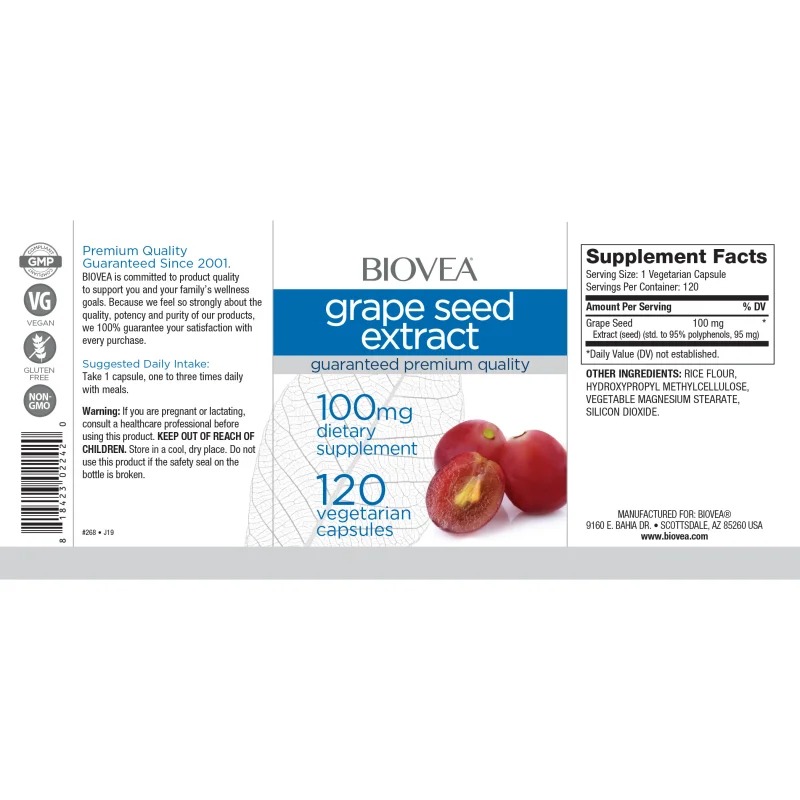 Grape Seed Extract 100mg - Екстракт От Гроздови Семки, Разфасовка 120 caps - Biovea