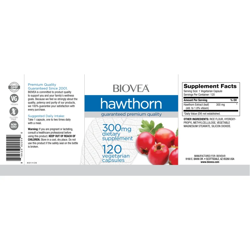 Hawthorn 300mg - Глог, Разфасовка 120 caps - Biovea