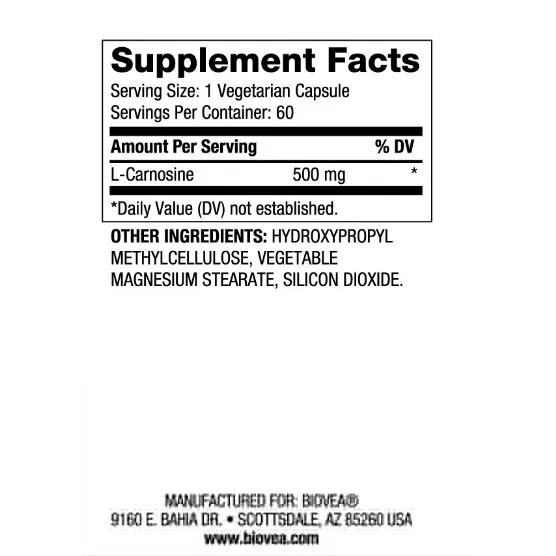L-Carnosine 500mg - Карнозин, Разфасовка 60 caps - Biovea