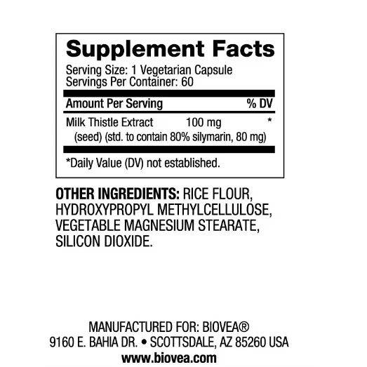 Milk Thistle 100mg - Бял Трън, Разфасовка 60 caps - Biovea