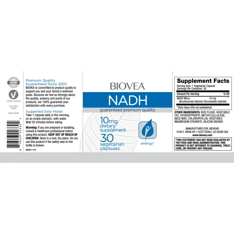 NADH 10mg, Разфасовка 30 caps - Biovea