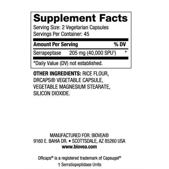 Serrapeptase 40 000IU - Серапептаза - Biovea