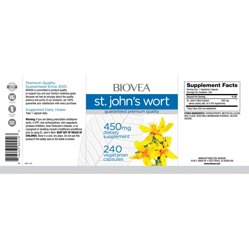 St. John`s Wort 450mg - Жълт Кантарион, Разфасовка 240 caps - Biovea