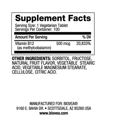 Vitamin B12 500 Methylcobalamin Fast Dissolve - Витамин B12 - Biovea