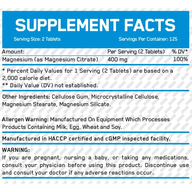 Magnesium Citrate 200 mg / 250 Tabs (125 дози) / 250g - Everbuild