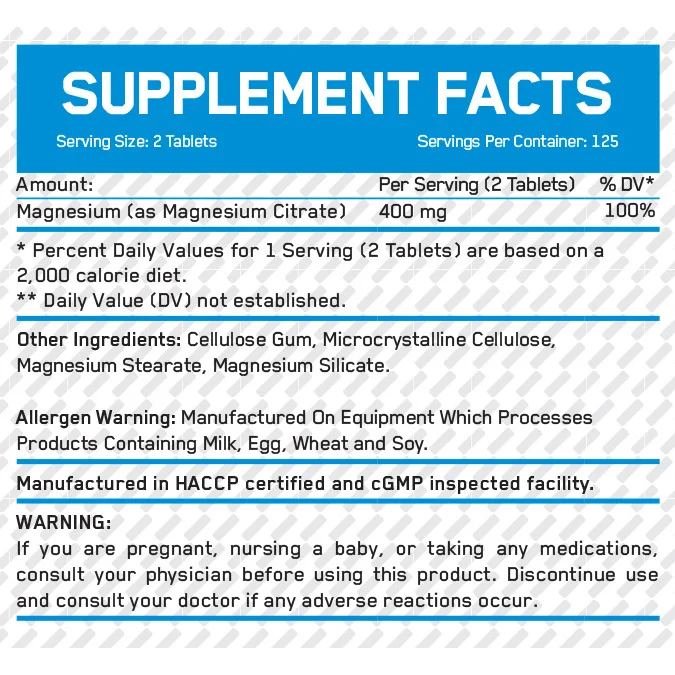 Magnesium Citrate 200 mg / 100 Tabs (50 дози) / 100g - Everbuild