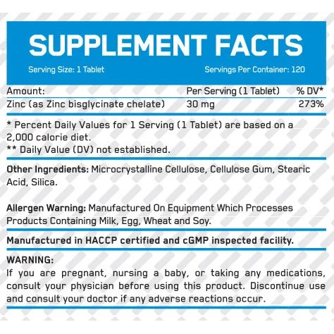 Zinc Bisglycinate 30 mg / 120 Tabs (120 дози) - Everbuild