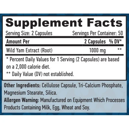 Wild Yam Root 500 mg / 100 Caps - Haya Labs