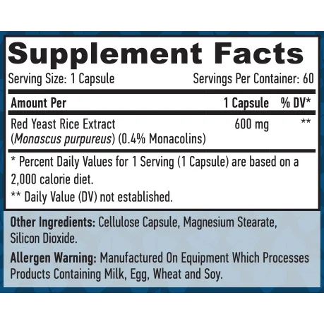 Red Yeast Rice 600 mg / 60 Vcaps - Haya Labs