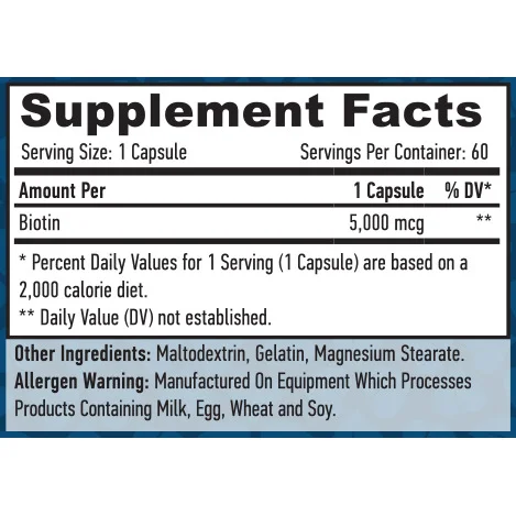 Biotin 5000 mcg / 60 Caps - Haya Labs
