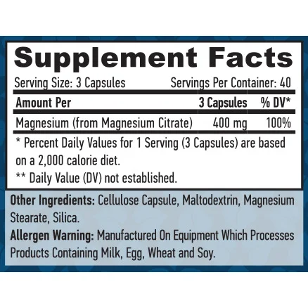 Magnesium Citrate 400 mg / 120 Vcaps - Haya Labs