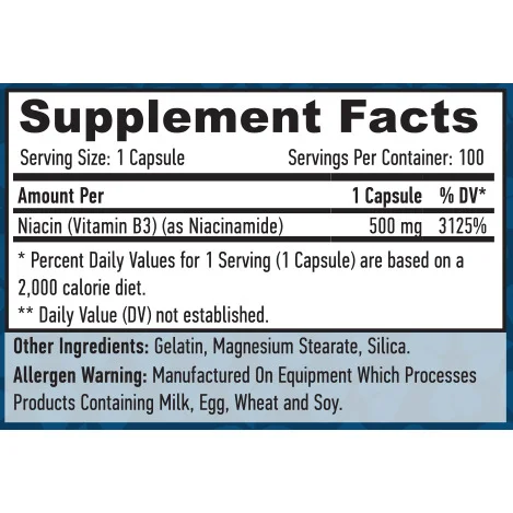 Niacin / Flush-Free / 500 mg / 100 Caps - Haya Labs