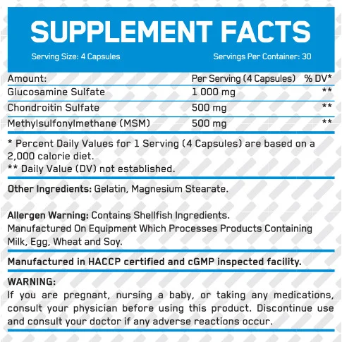 Glucosamine Chondroitin & MSM Complex / 120 Caps (30 дози) - Everbuild