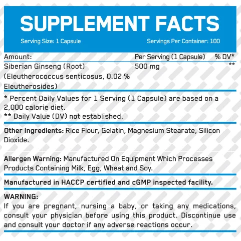 Siberian Ginseng 500 mg / 100 Caps (100 дози) - Everbuild