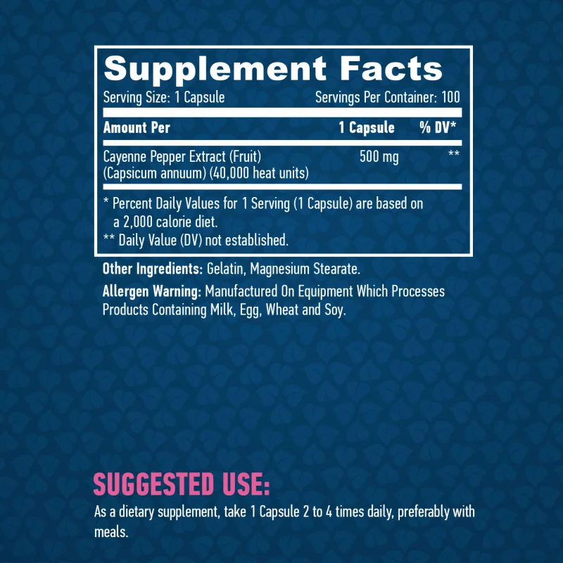 Cayenne Pepper Extract 40000 SHU / 100 Caps - Haya Labs