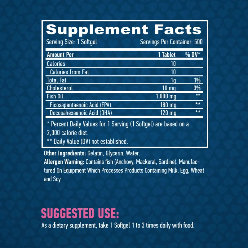 Omega 3 1000 mg Fish Oil / 500 Softgels / 500g - Haya Labs