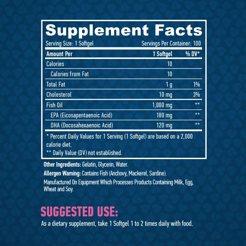 Omega 3 1000 mg Fish Oil / 100 Softgels / 100g - Haya Labs