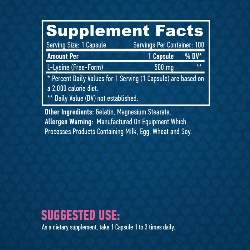L-Lysine 500 mg / 100 Vcaps - Haya Labs