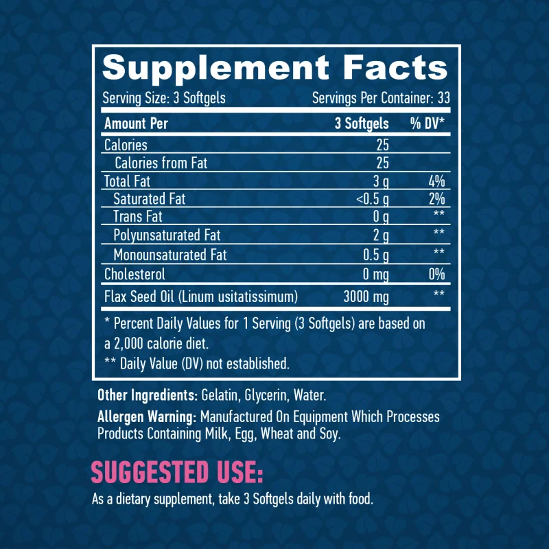 Flaxseed Oil 1000 mg / 100 Softgels - Haya Labs