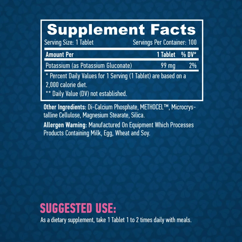 Potassium Gluconate 99 mg / 100 Tabs - Haya Labs
