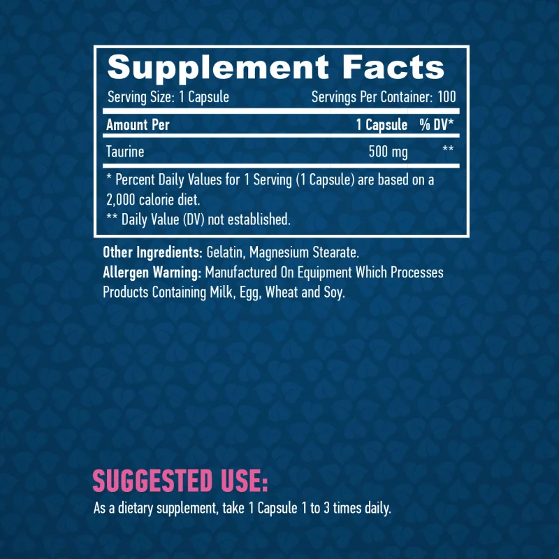 Taurine 500 mg / 100 Caps - Haya Labs