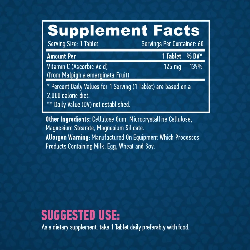 Natural Vitamin C from Acerola Fruit / 60 Tabs - Haya Labs