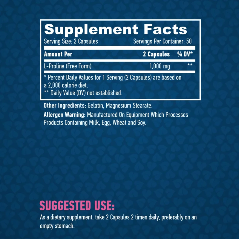 L-Proline 1000 mg / 100 Caps - Haya Labs