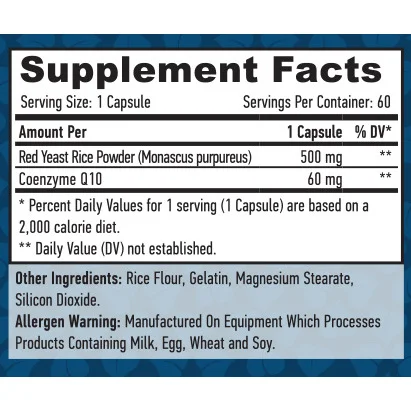 Coenzyme Co-Q10 60 mg & Red Yeast Rice 500 mg / 60 Caps - Haya Labs