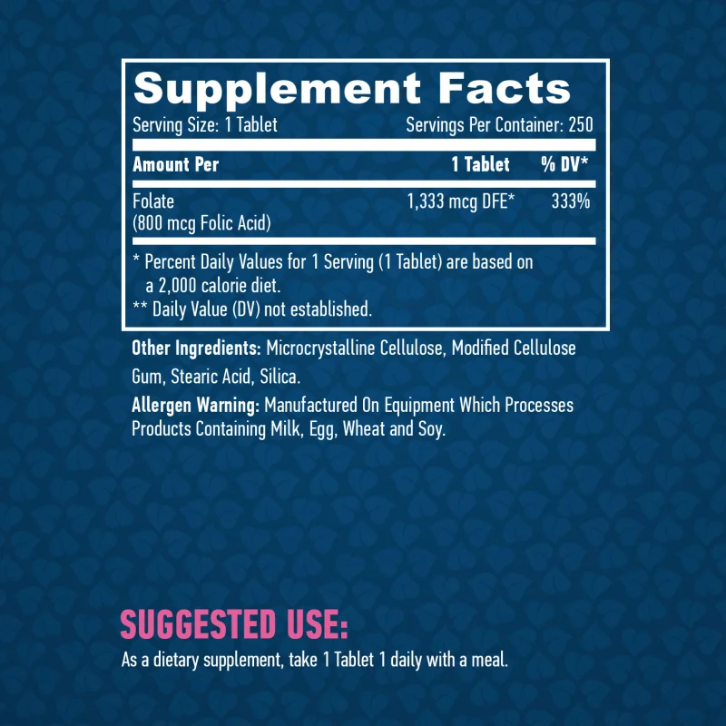 Folic Acid 800 mcg / 250 Tabs - Haya Labs