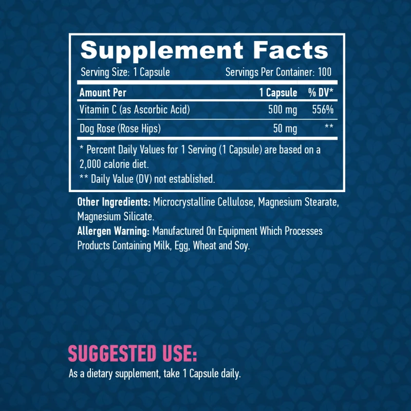 Vitamin C with Rose Hips 500 mg / 100 Caps - Haya Labs