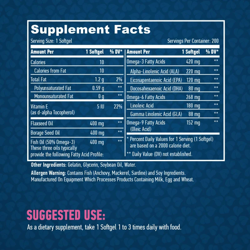 Omega 3-6-9 1200 mg / 200 Softgels / 200g - Haya Labs