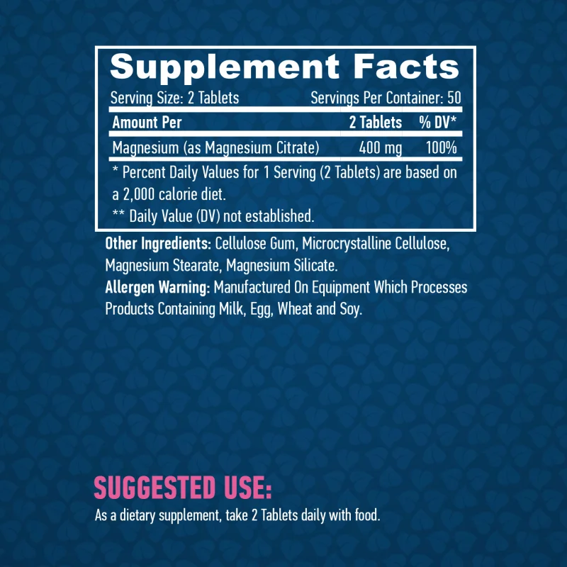 Magnesium Citrate 200 mg / 100 Tabs / 100g - Haya Labs