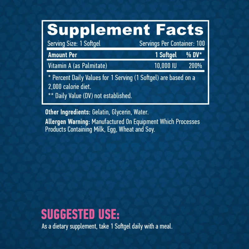 Vitamin A 10000 IU / 100 Softgels - Haya Labs