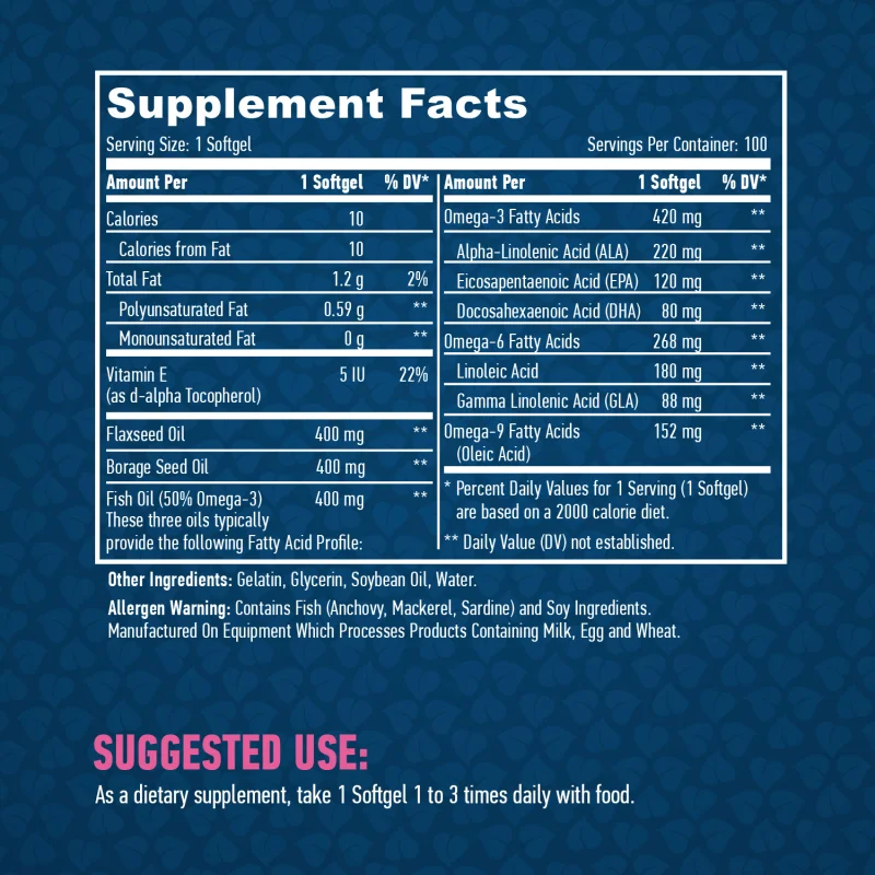 Omega 3-6-9 1200 mg / 100 Softgels / 100g - Haya Labs