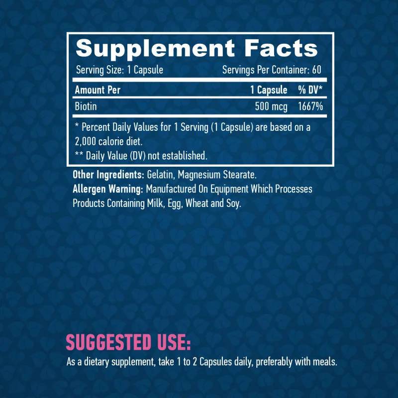 Biotin 500 mcg / 60 Caps - Haya Labs