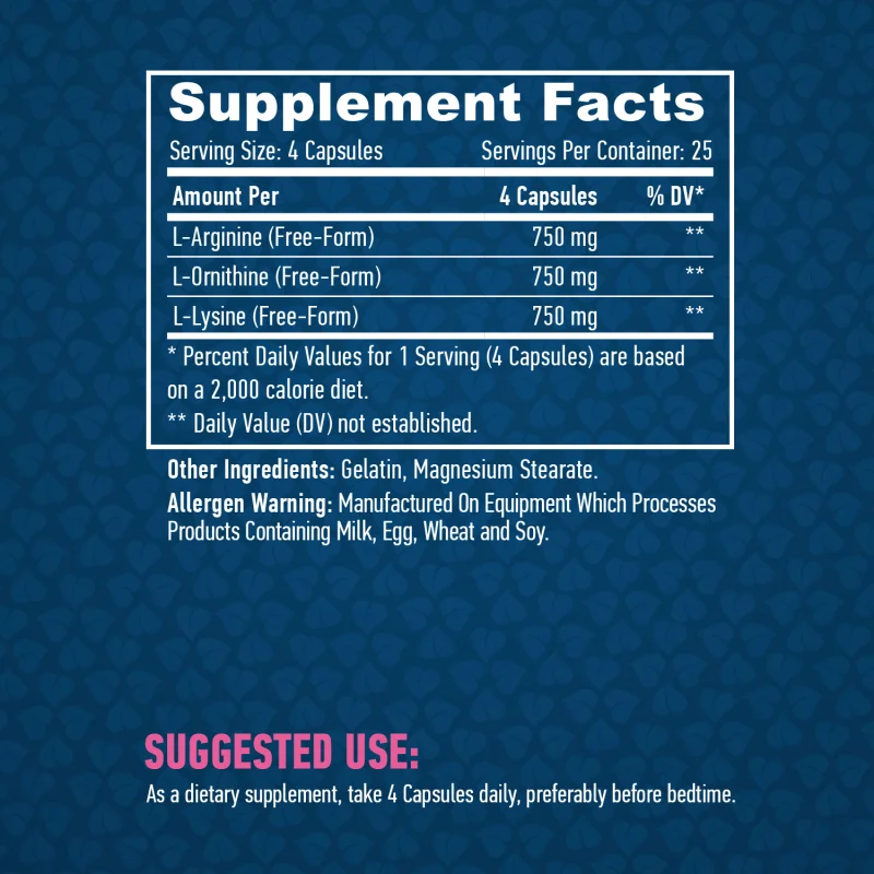 L-Arginine / L-Ornithine / L-Lysine / 100 Caps - Haya Labs