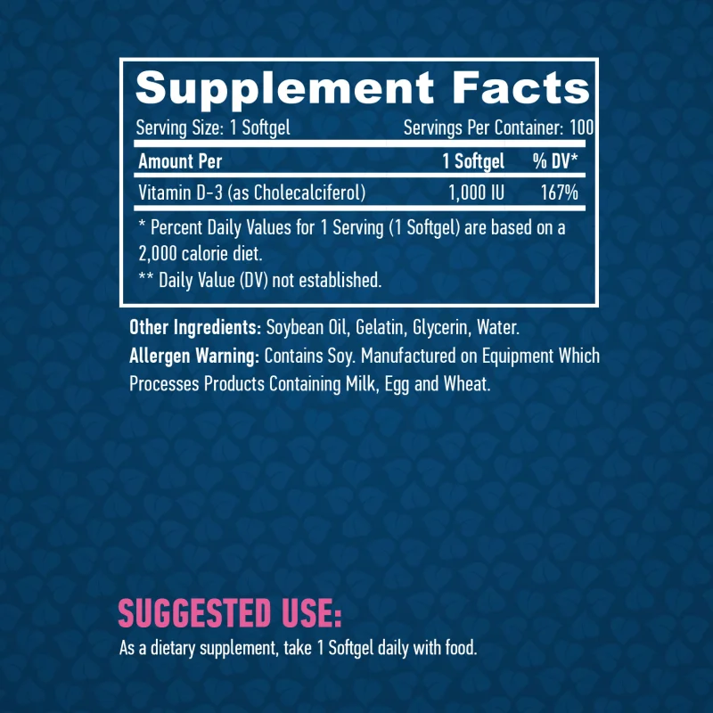 Vitamin D3 / 1000 IU / 100 Softgels - Haya Labs