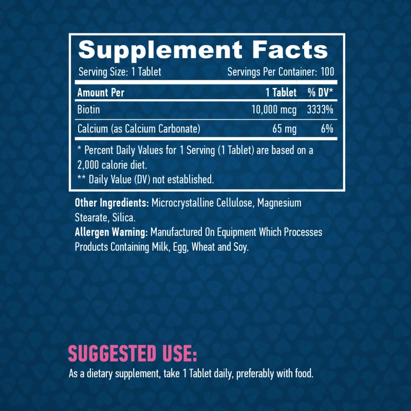 Biotin Maximum Strength 10000 mcg / 100 Tabs - Haya Labs
