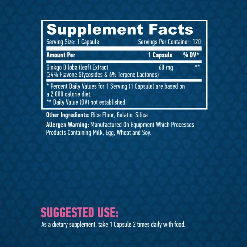 Ginkgo Biloba 60 mg / 120 Caps - Haya Labs