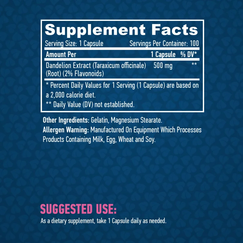 Dandelion Root Extract (2% Flavonoids) 500 mg / 100 Caps - Haya Labs