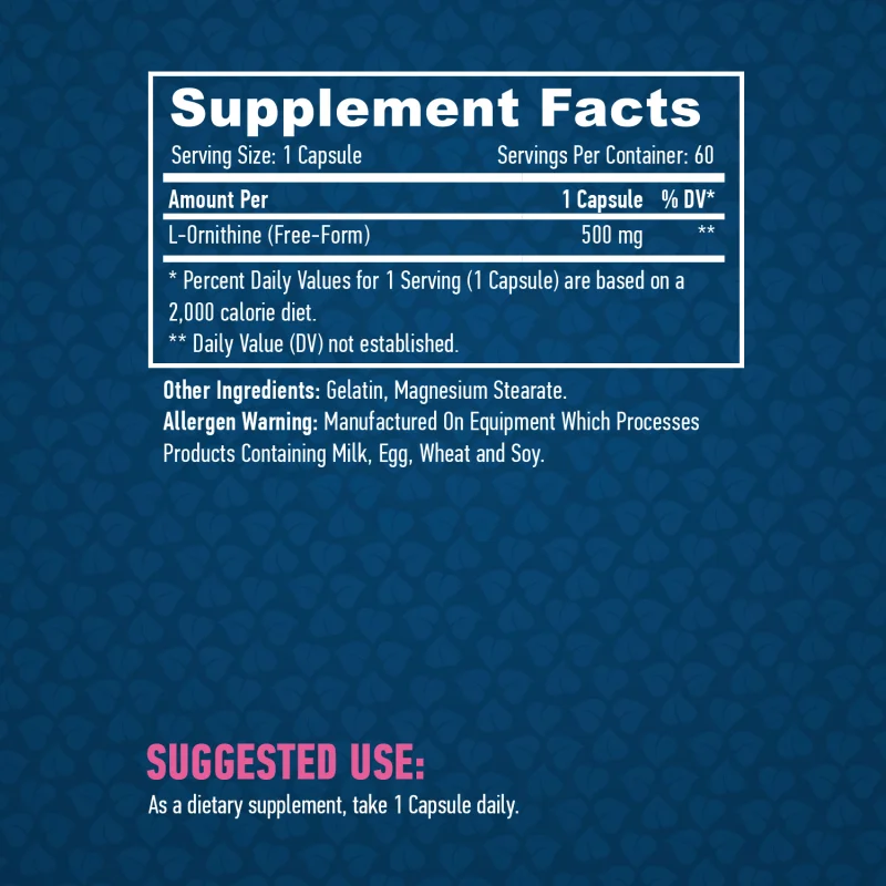 L-Ornithine 500 mg / 60 Caps - Haya Labs