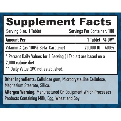 Natural Beta Carotene 20000 IU / 100 Tabs - Haya Labs