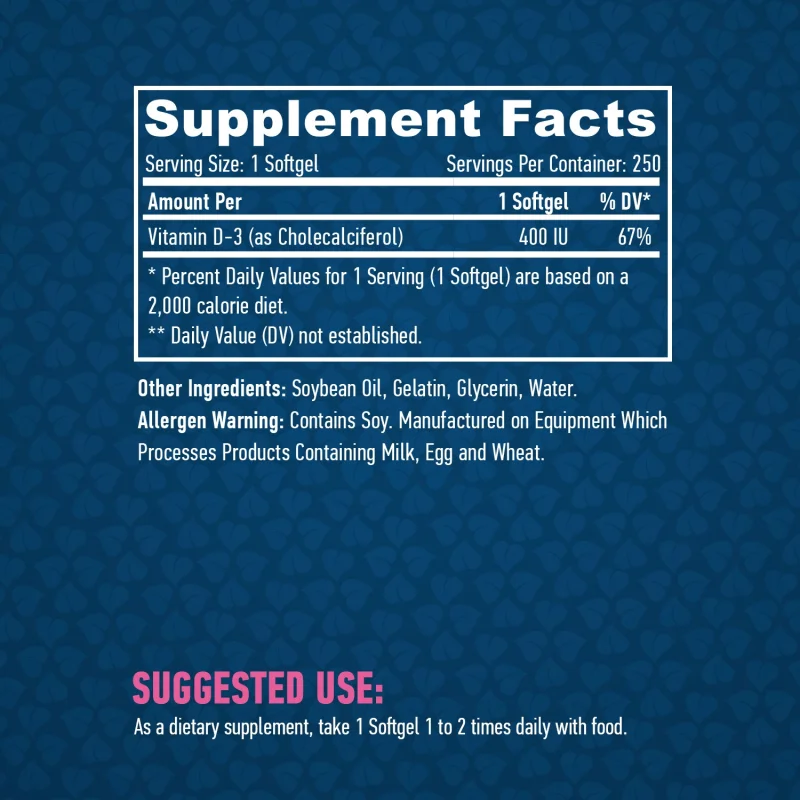 Vitamin D3 / 400 IU / 250 Softgels / 250g - Haya Labs