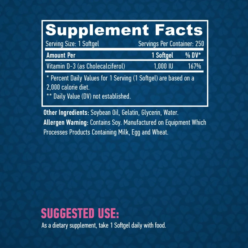 Vitamin D3 / 1000 IU / 250 Softgels - Haya Labs