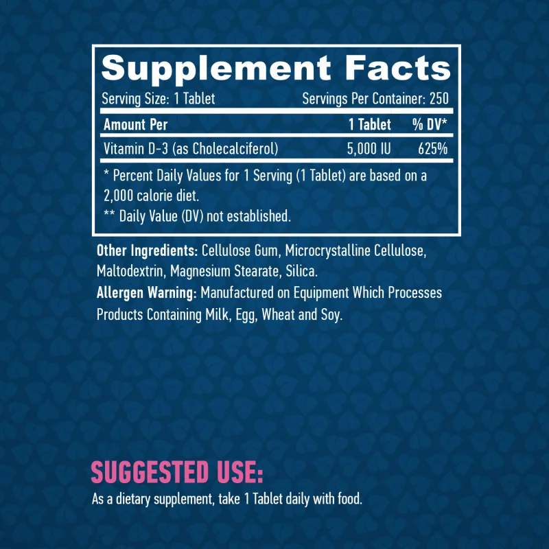 Vitamin D3 / 5000 IU / 250 Tabs - Haya Labs