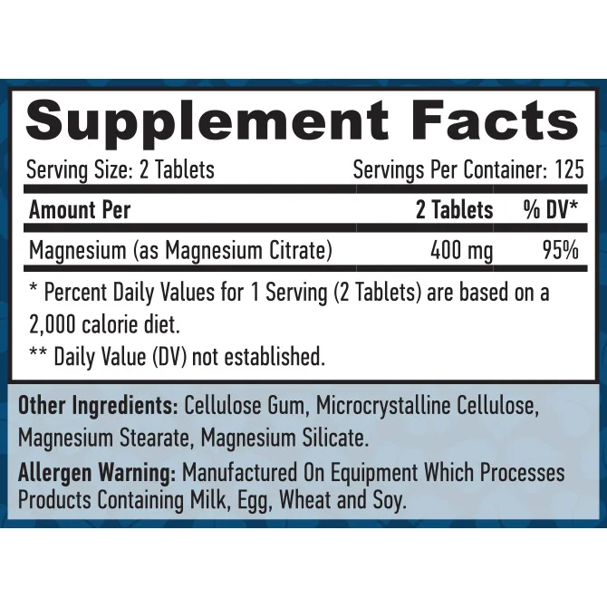 Magnesium Citrate 200 mg / 250 Tabs / 250g - Haya Labs