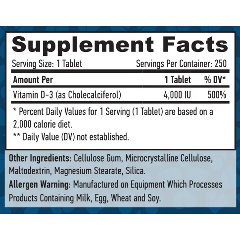 Vitamin D3 / 4000 IU / 250 Tabs / 250g - Haya Labs