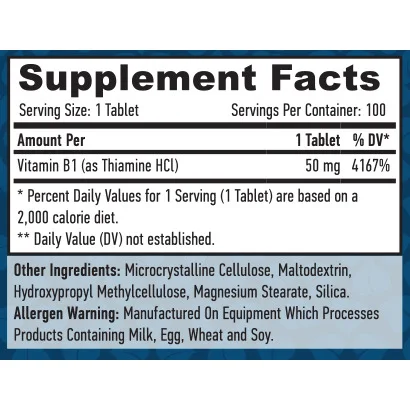 Vitamin B-1 /Thiamine/ 50 mg / 100 Tabs - Haya Labs
