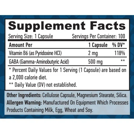 GABA + B-6 500 mg / 100 Vcaps - Haya Labs